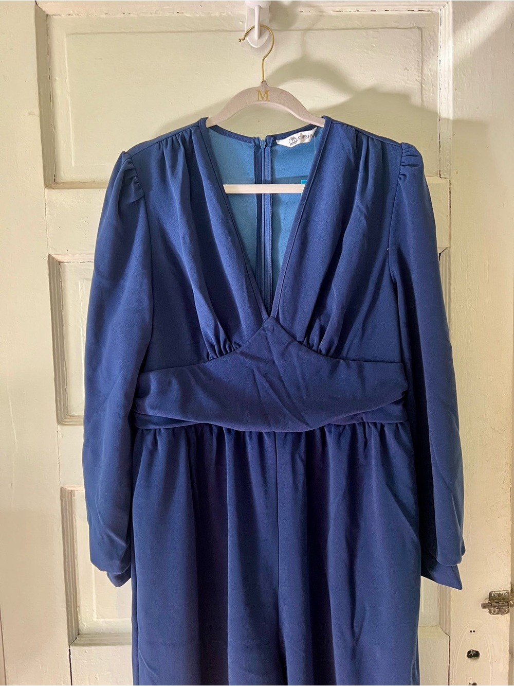 NWT CupShe Elegant Navy V-Neck Long Sleeve Wide Leg High Rise Jumpsuit